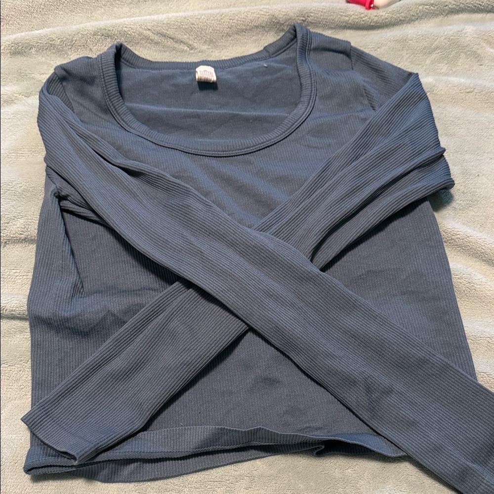 90 Degree By Reflex Women's Ribbed Long Sleeve Top - Charcoal